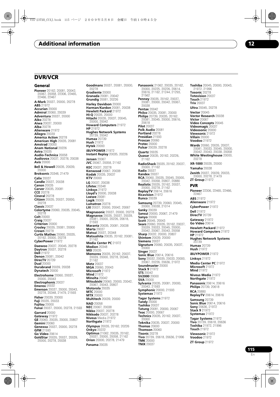 Dvr/vcr, Additional information 12 | Pioneer Elite VSX-23TXH User Manual | Page 115 / 123