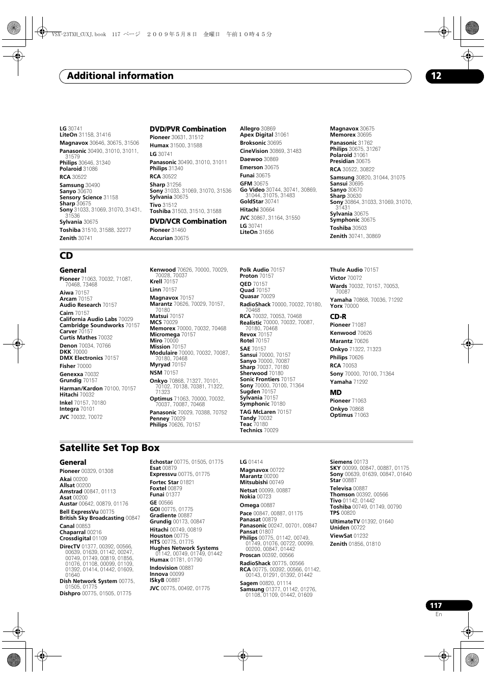 Satellite set top box, Additional information 12 | Pioneer Elite VSX-23TXH User Manual | Page 117 / 123