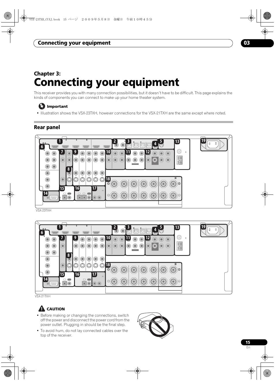 Connecting your equipment, Rear panel, Connecting your equipment 03 | Chapter 3 | Pioneer Elite VSX-23TXH User Manual | Page 15 / 123