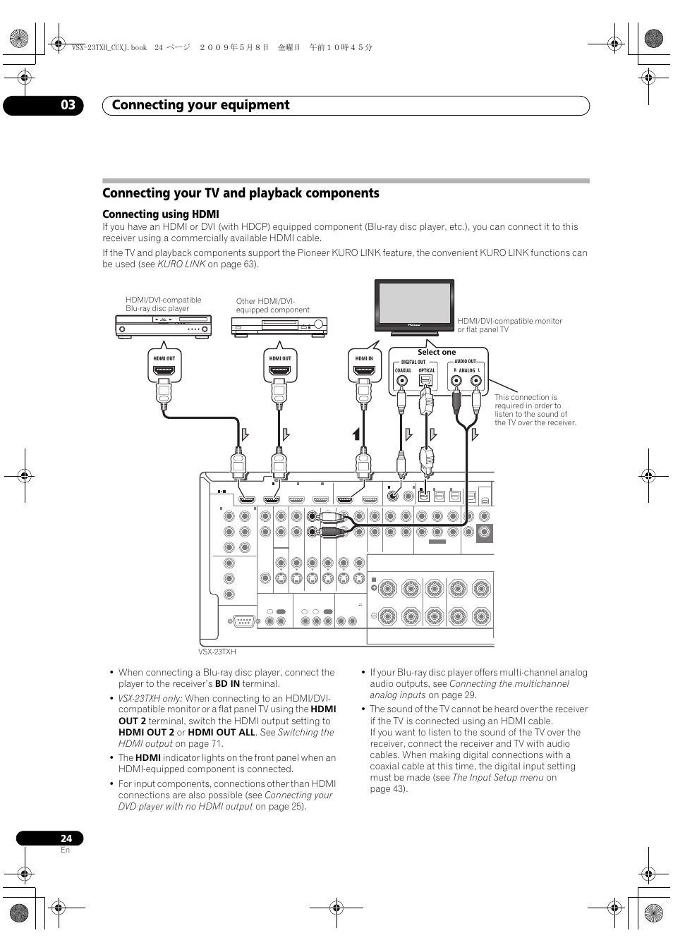 Connecting your tv and playback components, Connecting using hdmi, Connecting your equipment 03 | Pioneer Elite VSX-23TXH User Manual | Page 24 / 123