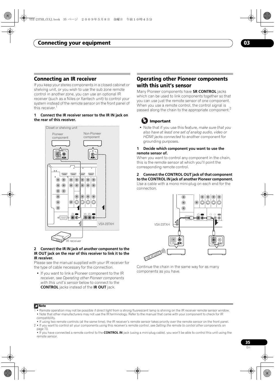 Connecting an ir receiver, Connecting your equipment 03 | Pioneer Elite VSX-23TXH User Manual | Page 35 / 123