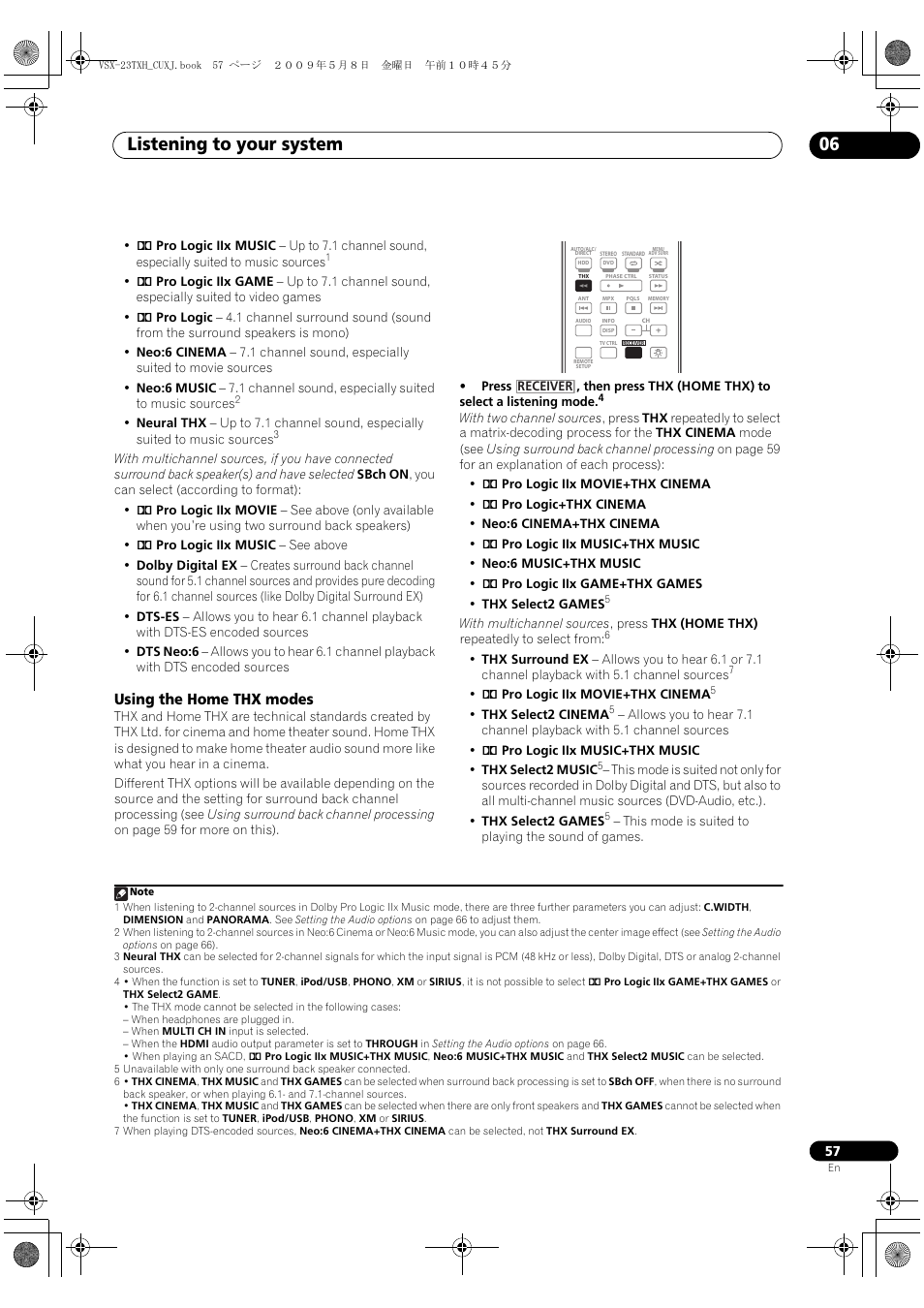 Using the home thx modes, Listening to your system 06 | Pioneer Elite VSX-23TXH User Manual | Page 57 / 123