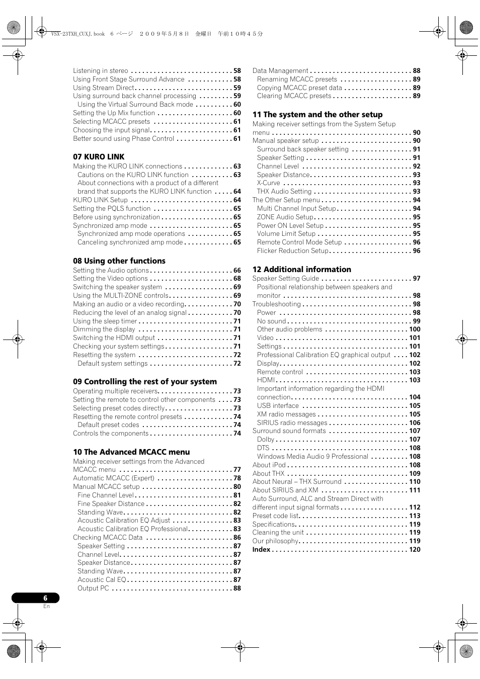 Pioneer Elite VSX-23TXH User Manual | Page 6 / 123