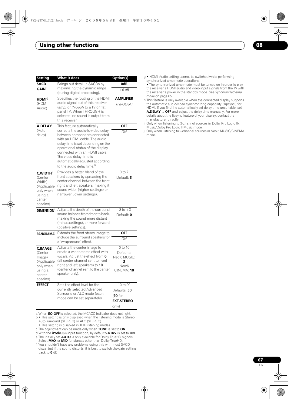 Using other functions 08 | Pioneer Elite VSX-23TXH User Manual | Page 67 / 123