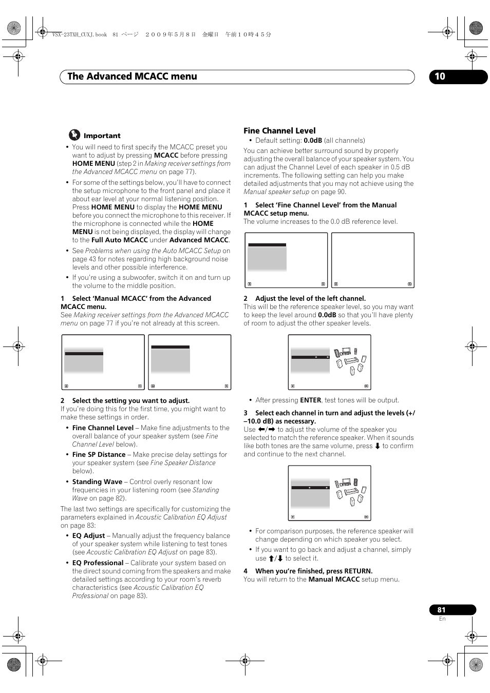 Fine channel level, The advanced mcacc menu 10 | Pioneer Elite VSX-23TXH User Manual | Page 81 / 123
