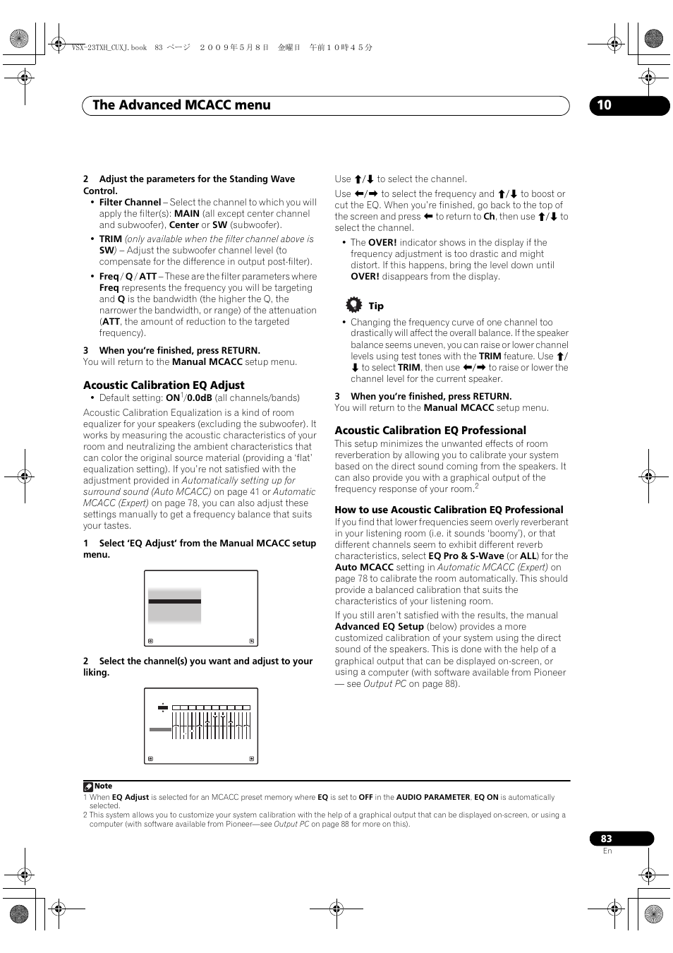 Acoustic calibration eq adjust, Acoustic calibration eq professional, The advanced mcacc menu 10 | How to use acoustic calibration eq professional, Default setting: on | Pioneer Elite VSX-23TXH User Manual | Page 83 / 123