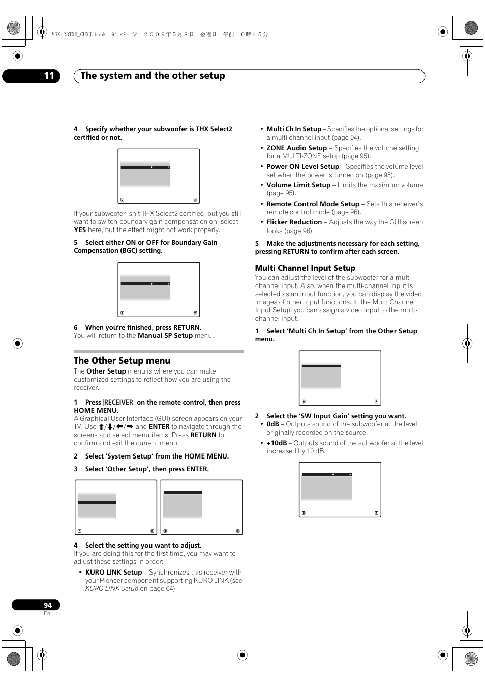 The other setup menu, Multi channel input setup, The system and the other setup 11 | Receiver | Pioneer Elite VSX-23TXH User Manual | Page 94 / 123