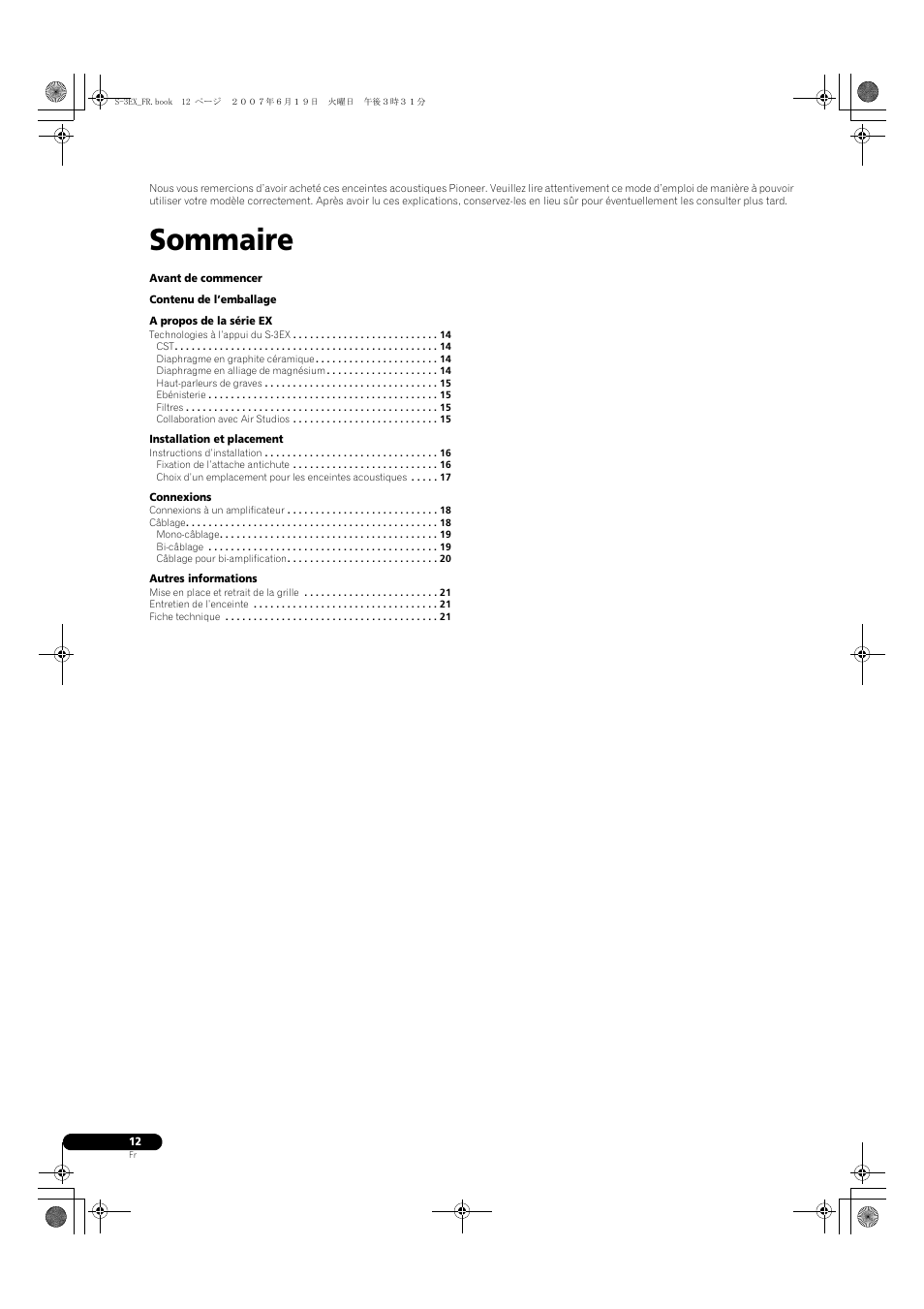 Sommaire | Pioneer S-3EX User Manual | Page 12 / 52