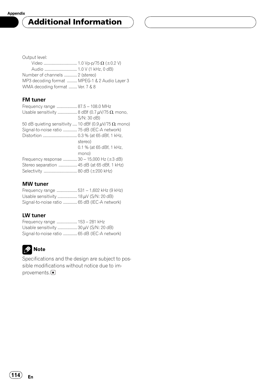 Additional information | Pioneer AVH-P5700DVD User Manual | Page 114 / 116