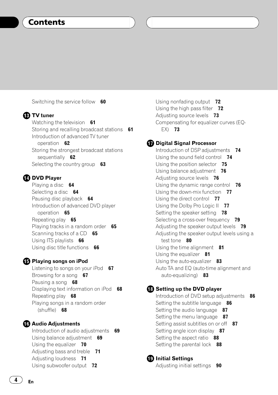 Pioneer AVH-P5700DVD User Manual | Page 4 / 116