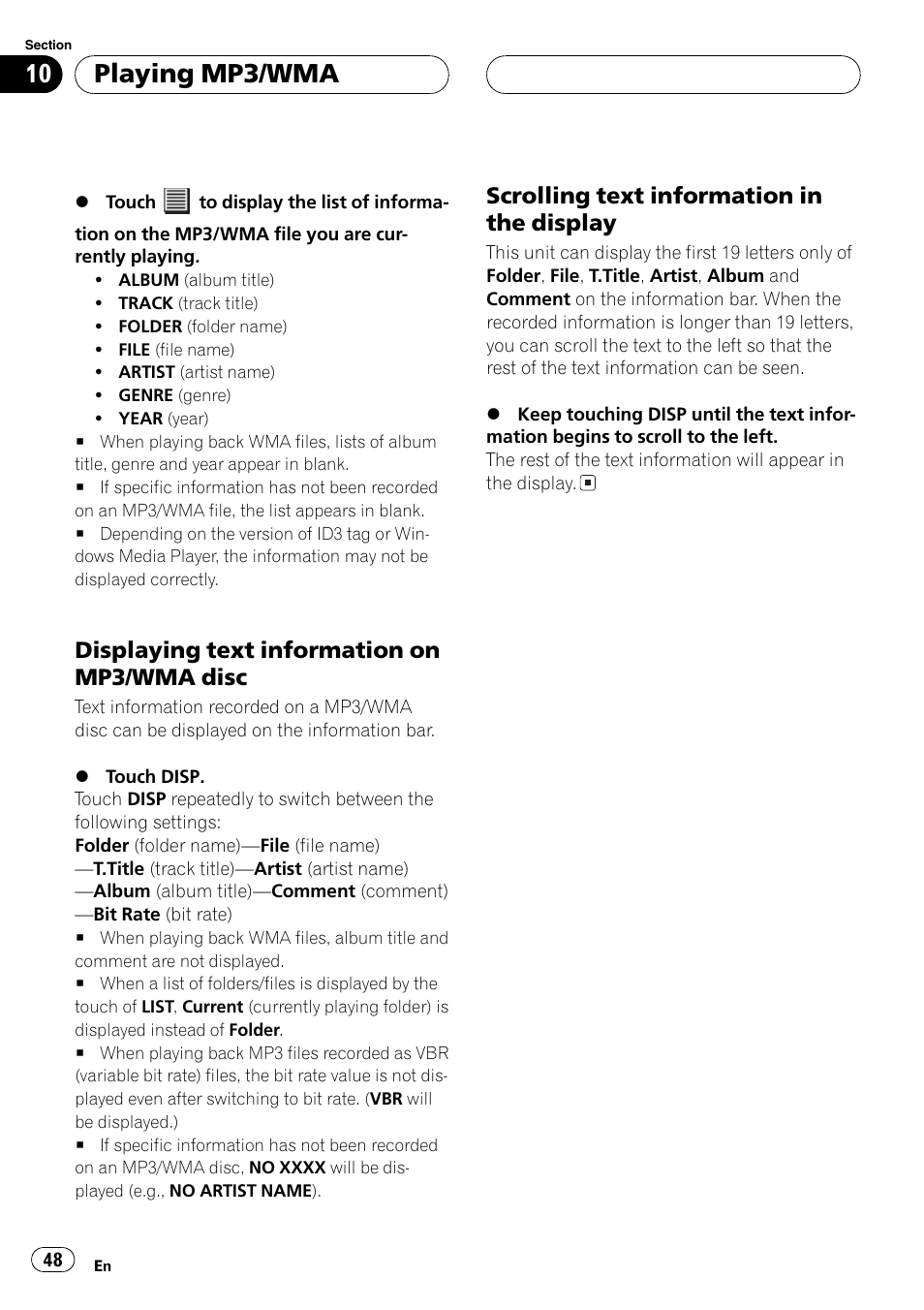 Playing mp3/wma | Pioneer AVH-P5700DVD User Manual | Page 48 / 116