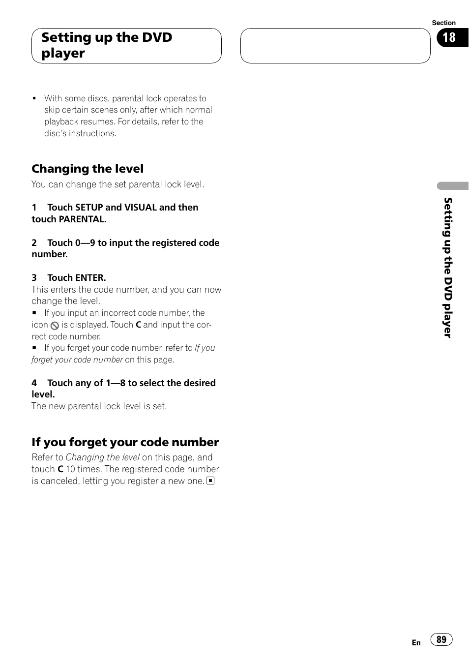 Setting up the dvd player | Pioneer AVH-P5700DVD User Manual | Page 89 / 116