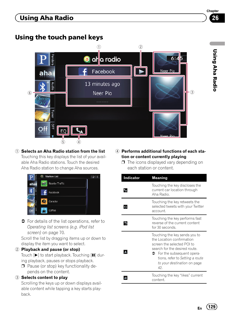 Using the touch panel keys, Using the touch panel, Using aha radio | Pioneer SUPER TUNER IIID AVIC-X9310BT User Manual | Page 129 / 232