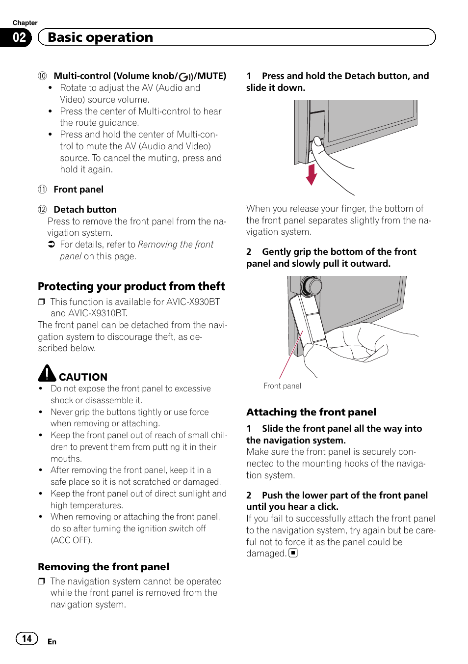 Protecting your product from theft 14, 02 basic operation, Protecting your product from theft | Pioneer SUPER TUNER IIID AVIC-X9310BT User Manual | Page 14 / 232