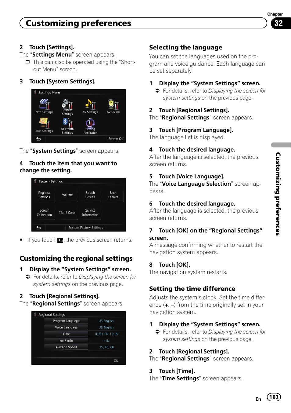 Customizing the regional settings 163, Setting the time difference, Customizing preferences | Customizing the regional settings | Pioneer SUPER TUNER IIID AVIC-X9310BT User Manual | Page 163 / 232