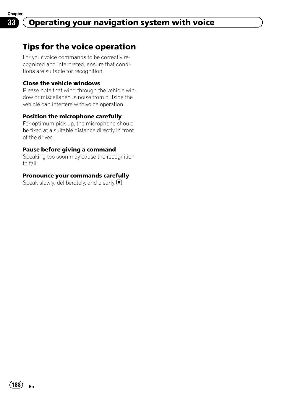 Tips for the voice operation, 33 operating your navigation system with voice | Pioneer SUPER TUNER IIID AVIC-X9310BT User Manual | Page 188 / 232