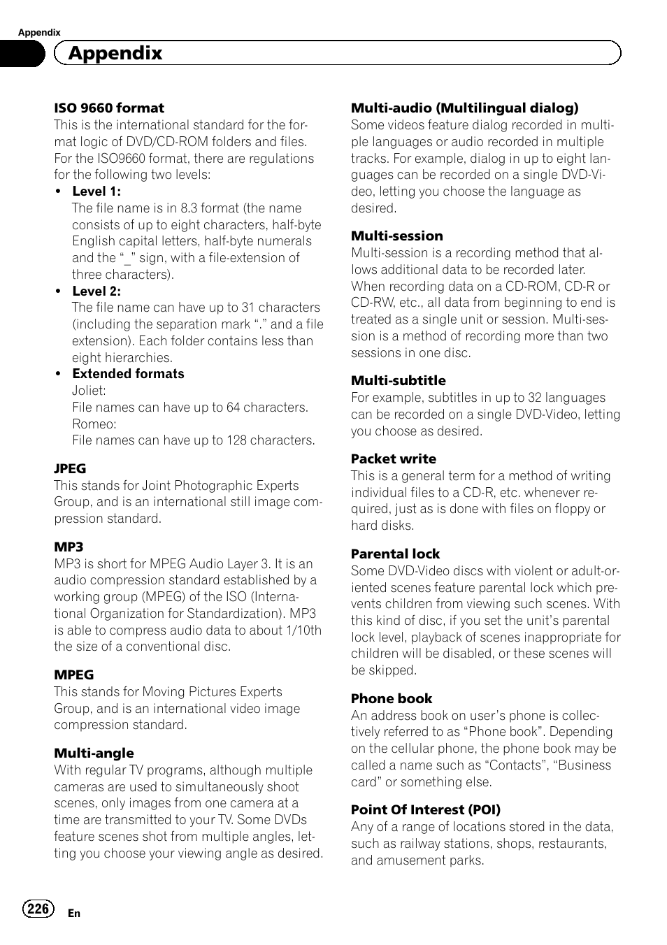 Appendix | Pioneer SUPER TUNER IIID AVIC-X9310BT User Manual | Page 226 / 232