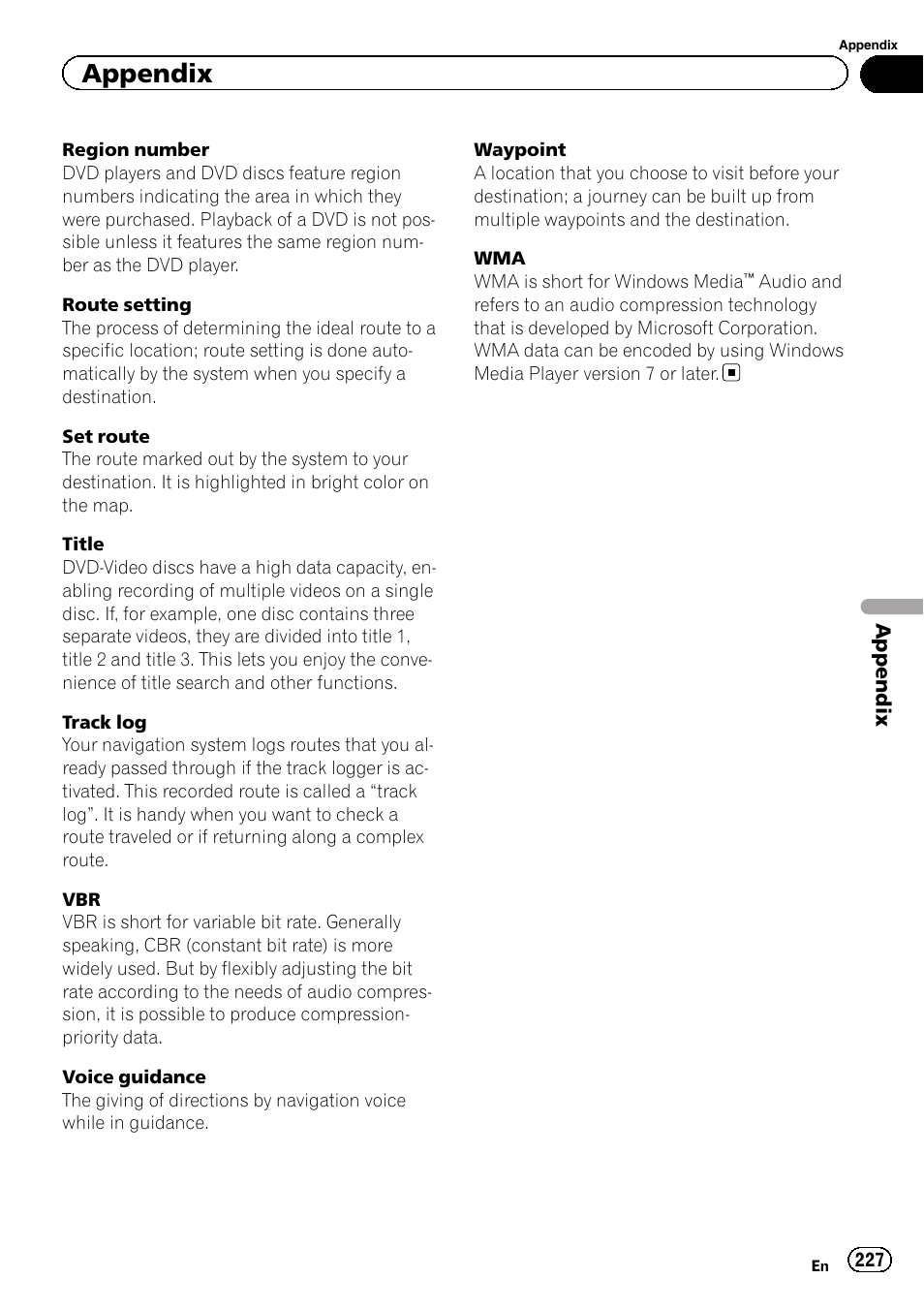 Appendix | Pioneer SUPER TUNER IIID AVIC-X9310BT User Manual | Page 227 / 232