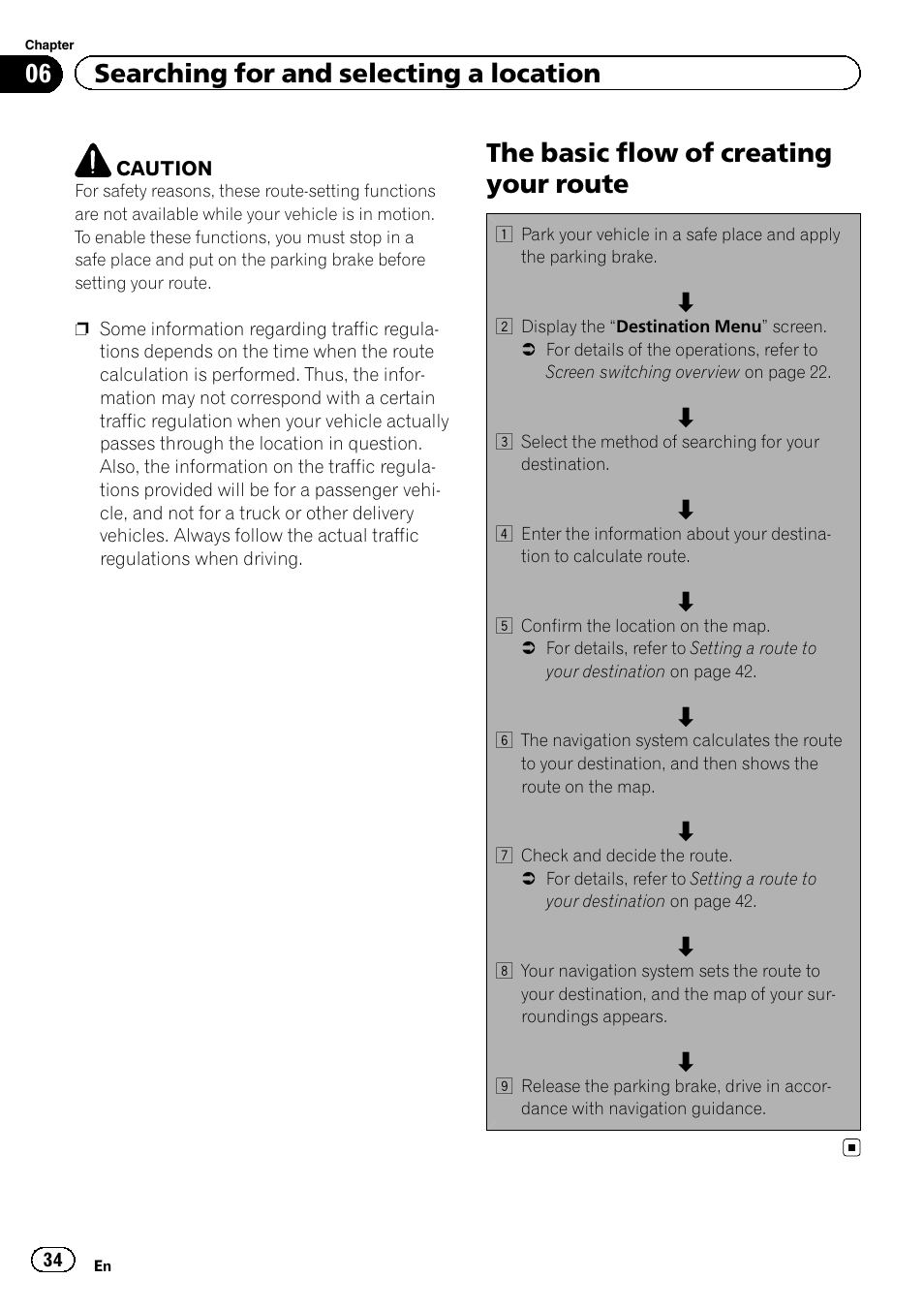 The basic flow of creating your route, 06 searching for and selecting a location | Pioneer SUPER TUNER IIID AVIC-X9310BT User Manual | Page 34 / 232