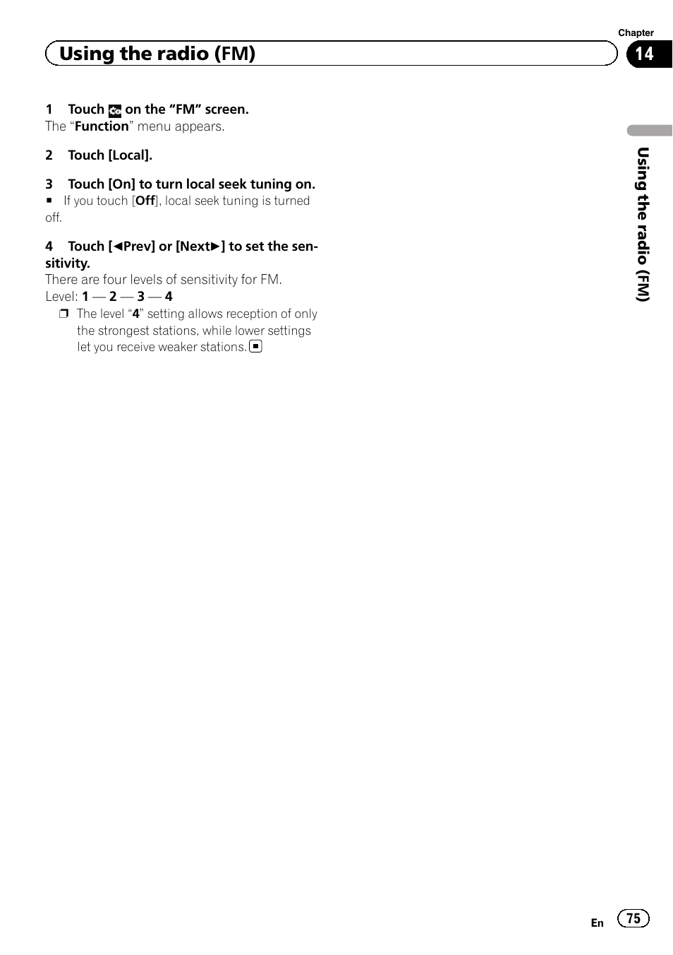 Using the radio (fm) | Pioneer SUPER TUNER IIID AVIC-X9310BT User Manual | Page 75 / 232