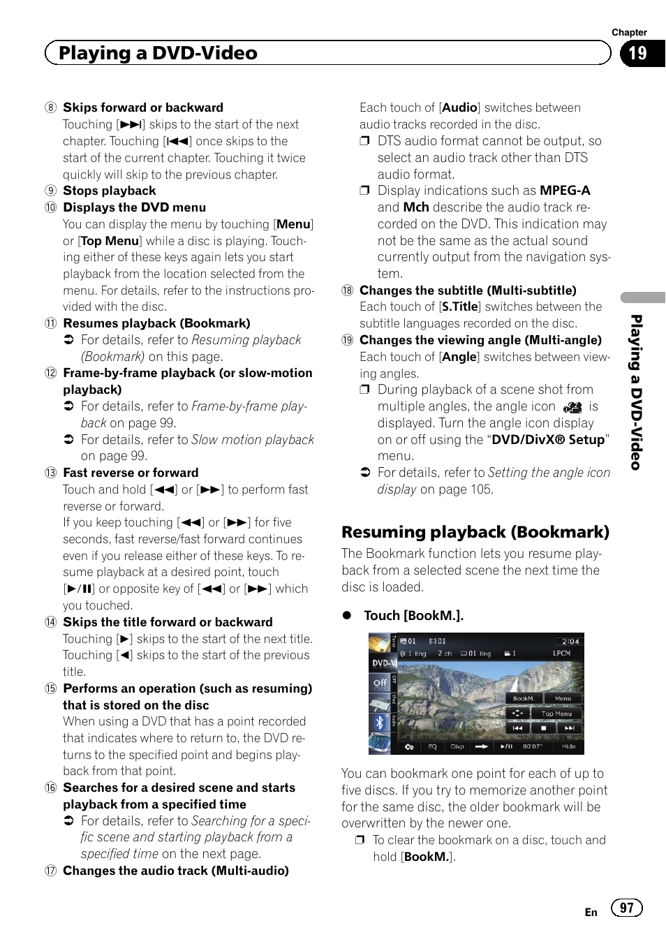 Resuming playback (bookmark) 97, Playing a dvd-video, Resuming playback (bookmark) | Pioneer SUPER TUNER IIID AVIC-X9310BT User Manual | Page 97 / 232