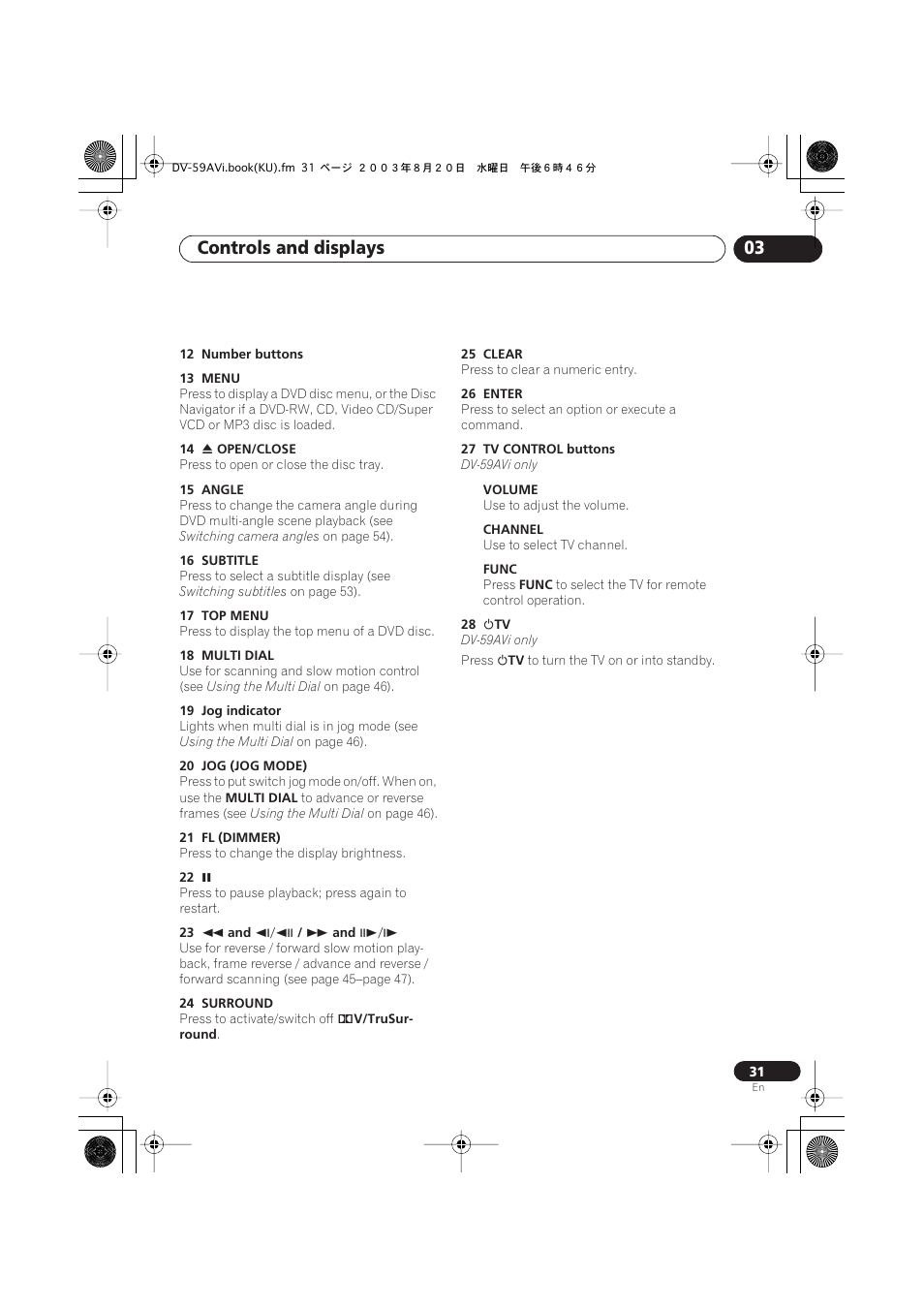 Controls and displays 03 | Pioneer DV-S969AVi User Manual | Page 31 / 100