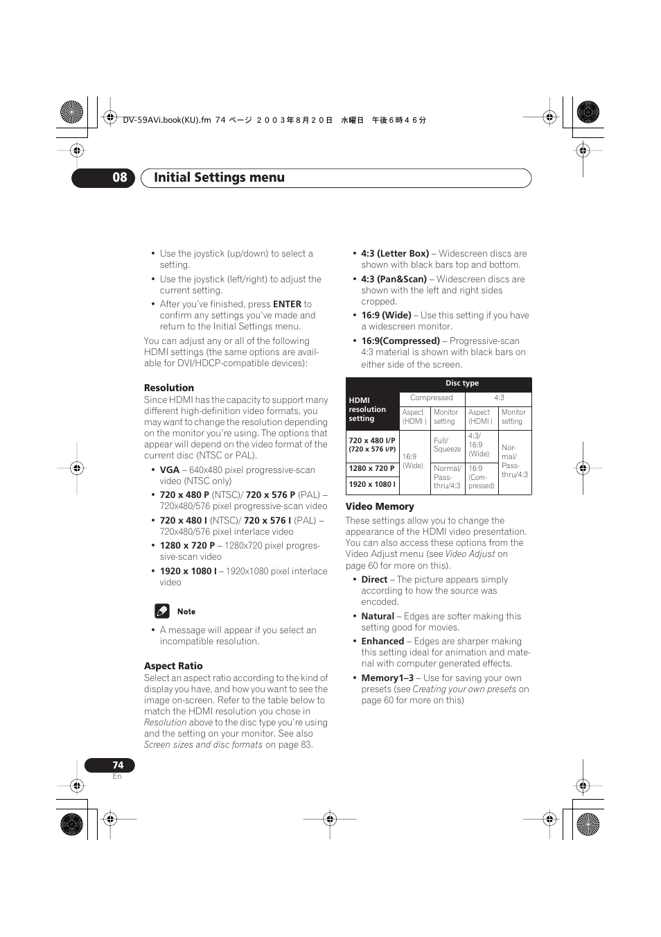 Initial settings menu 08 | Pioneer DV-S969AVi User Manual | Page 74 / 100