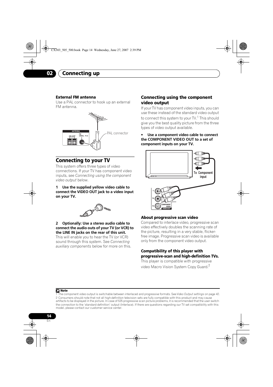 Connecting up 02, Connecting to your tv, Connecting using the component video output | Pioneer XV-CX303 User Manual | Page 14 / 60