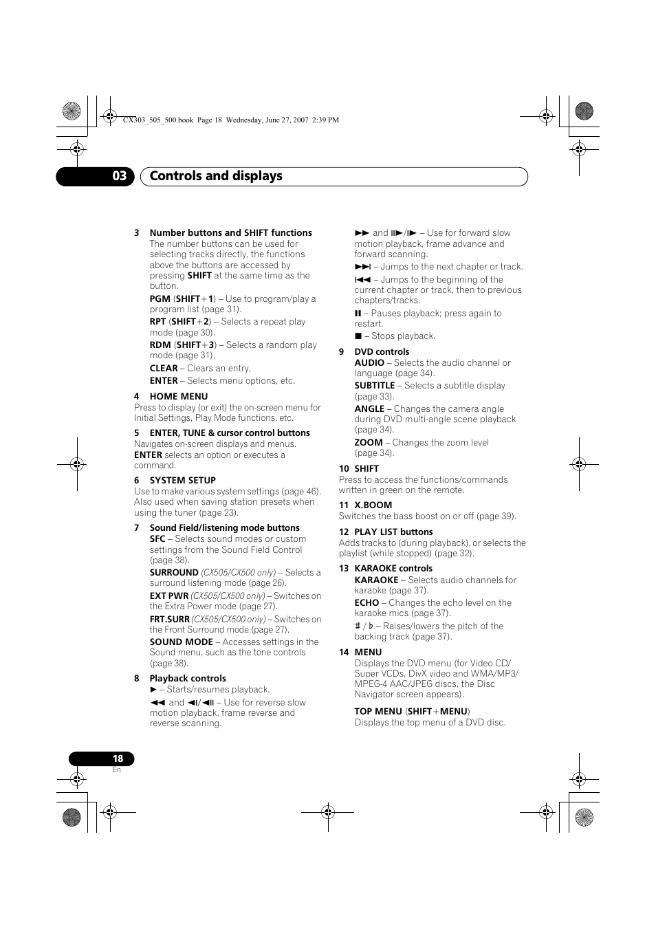 Controls and displays 03 | Pioneer XV-CX303 User Manual | Page 18 / 60