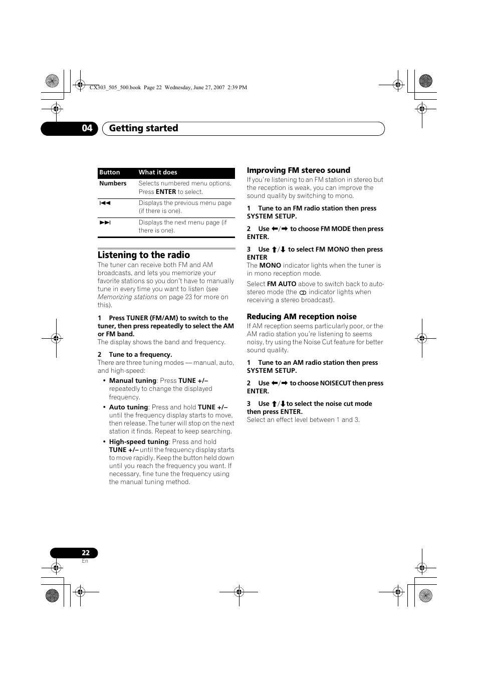 Getting started 04, Listening to the radio | Pioneer XV-CX303 User Manual | Page 22 / 60