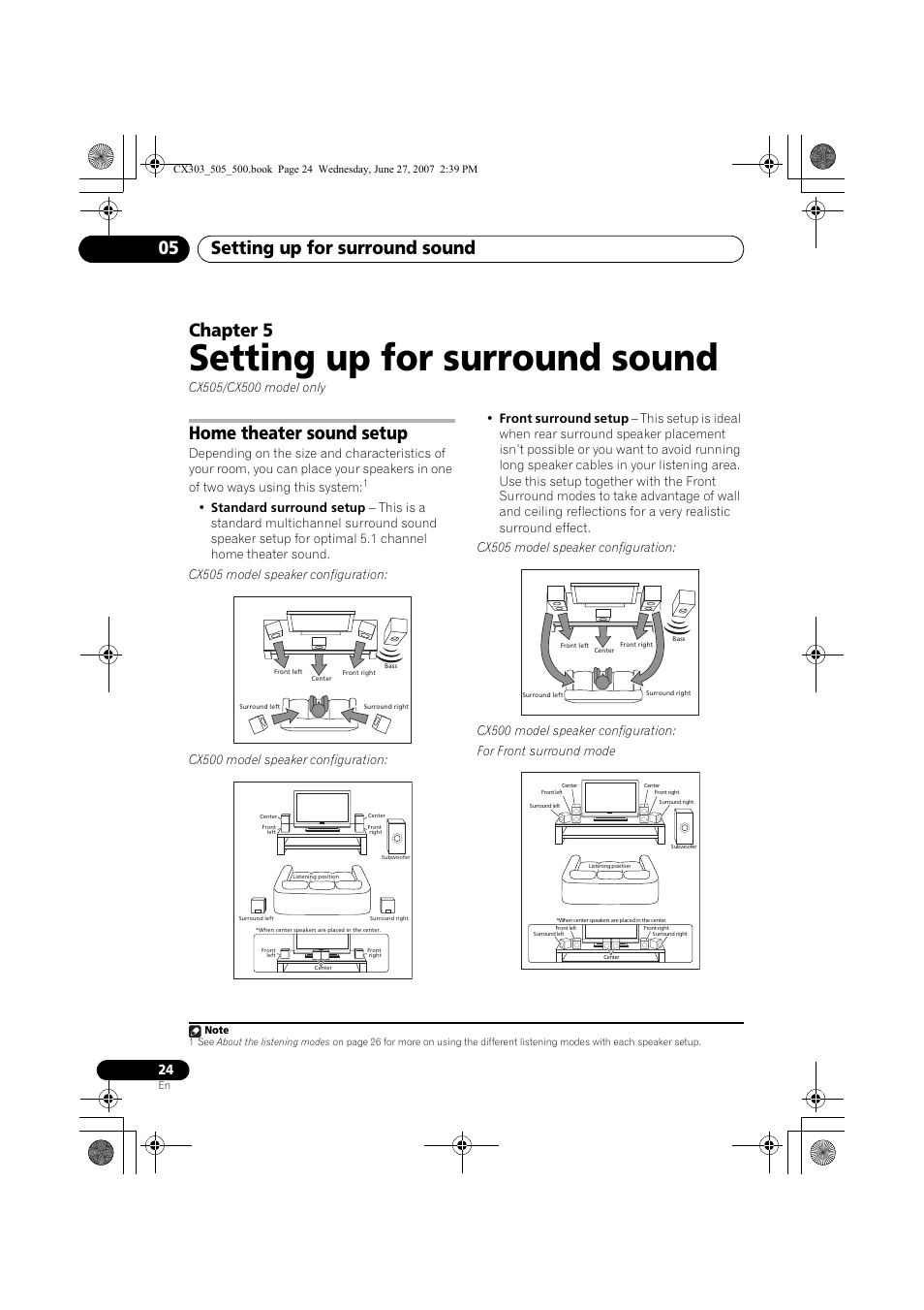 Setting up for surround sound, Setting up for surround sound 05, Chapter 5 | Home theater sound setup | Pioneer XV-CX303 User Manual | Page 24 / 60