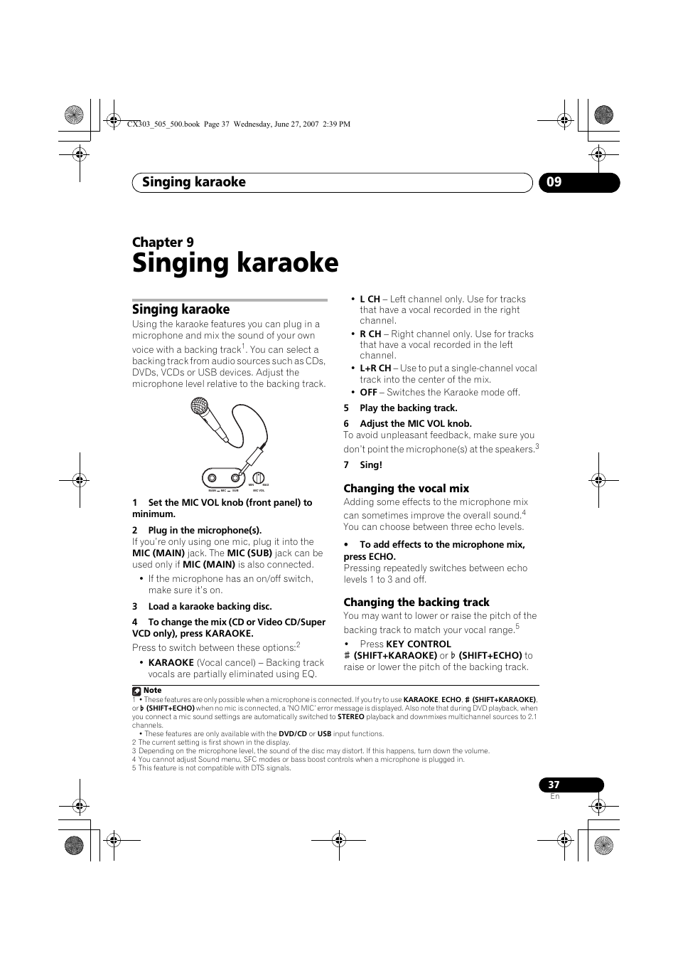 09 singing karaoke, Singing karaoke, Changing the vocal mix changing the backing track | Singing karaoke 09, Chapter 9 | Pioneer XV-CX303 User Manual | Page 37 / 60