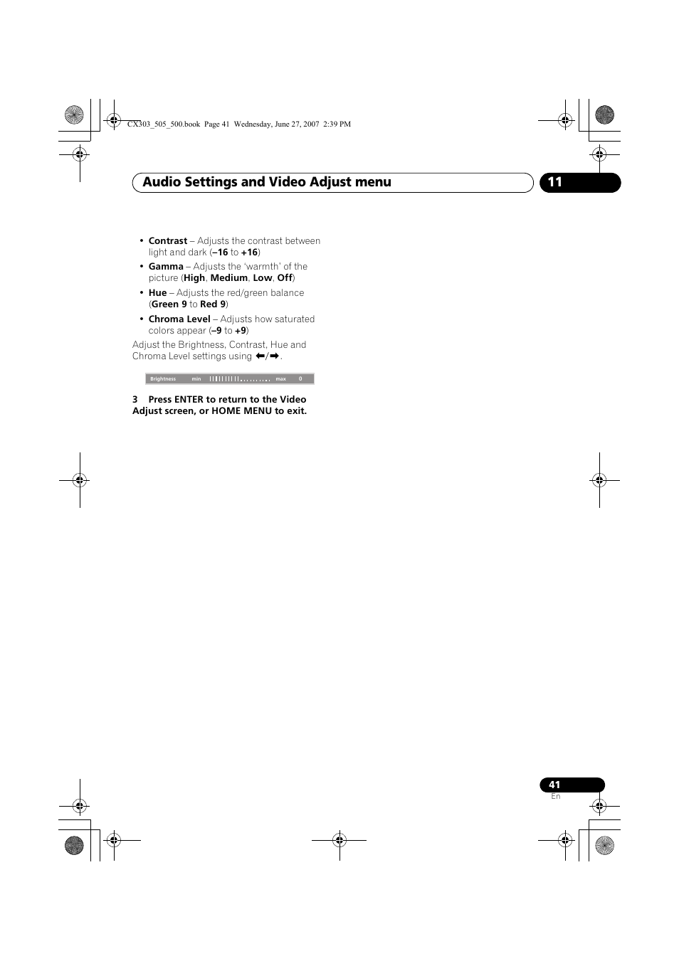 Audio settings and video adjust menu 11 | Pioneer XV-CX303 User Manual | Page 41 / 60