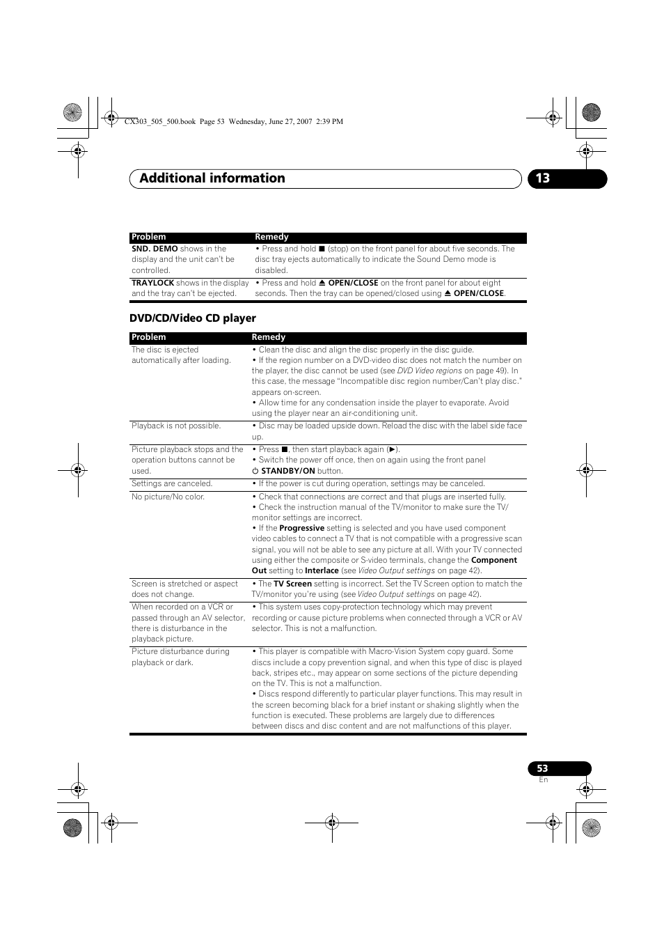 Dvd/cd/video cd player, Additional information 13 | Pioneer XV-CX303 User Manual | Page 53 / 60