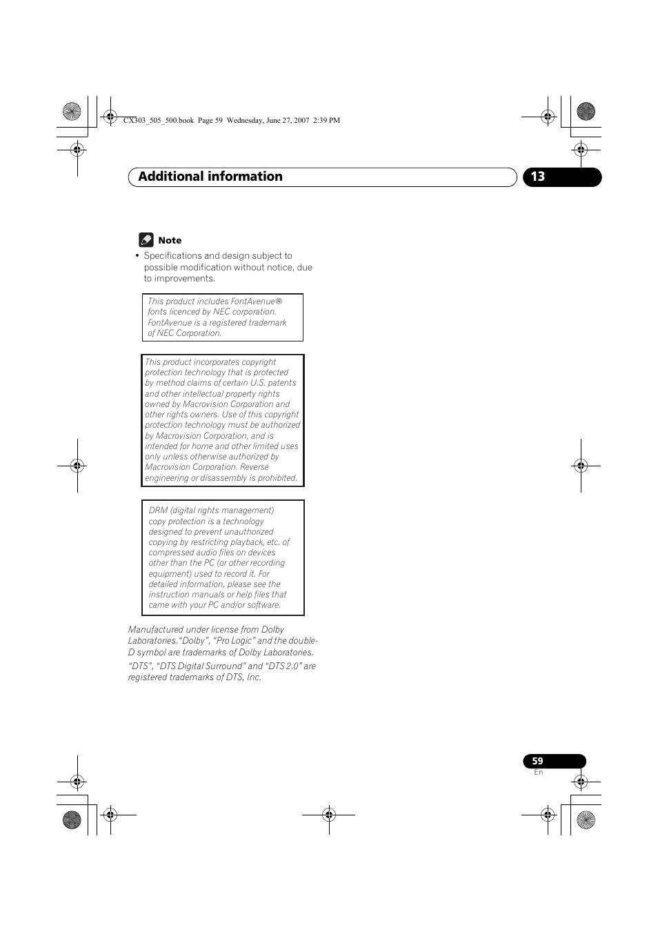 Additional information 13 | Pioneer XV-CX303 User Manual | Page 59 / 60