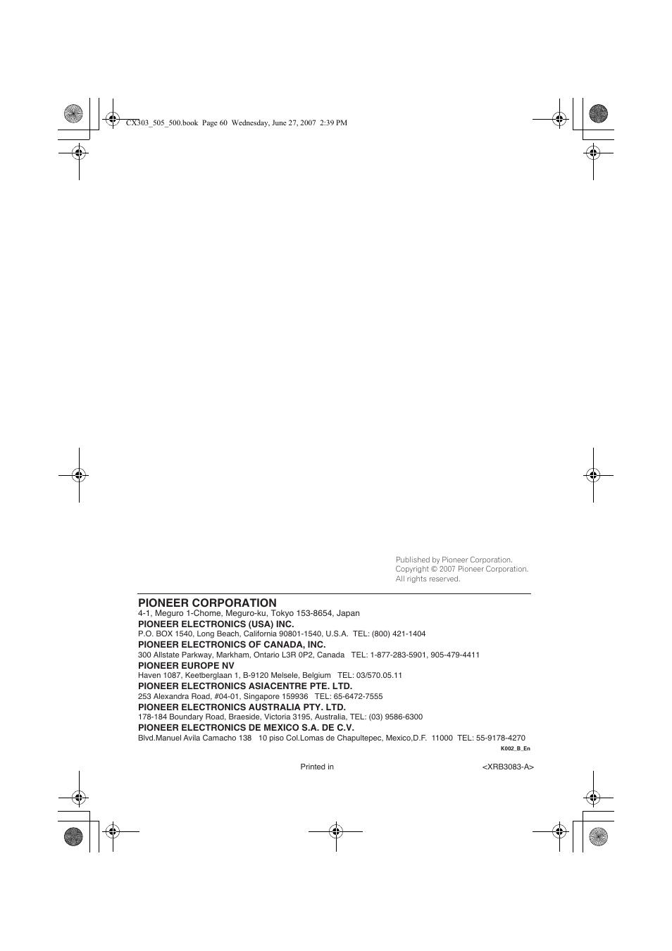 Pioneer corporation | Pioneer XV-CX303 User Manual | Page 60 / 60
