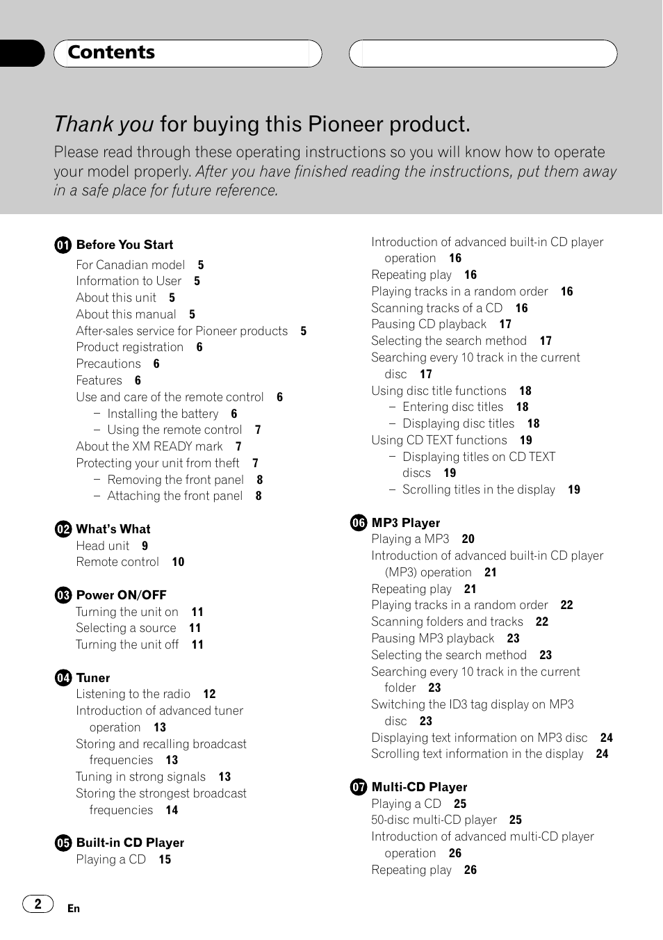 Pioneer DEH P4500MP User Manual | Page 2 / 56