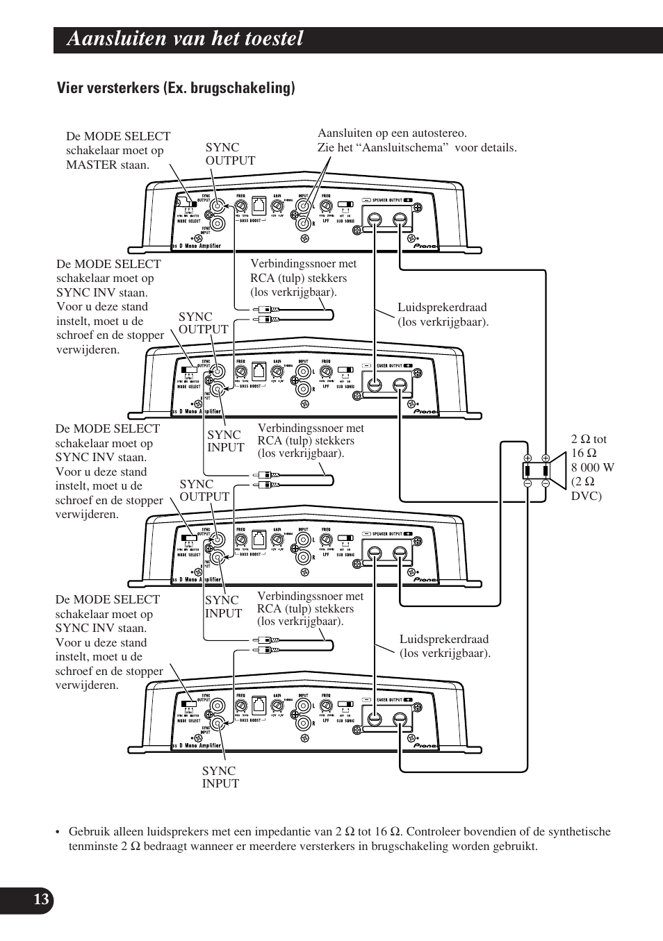 Aansluiten van het toestel | Pioneer D2000SPL User Manual | Page 104 / 128