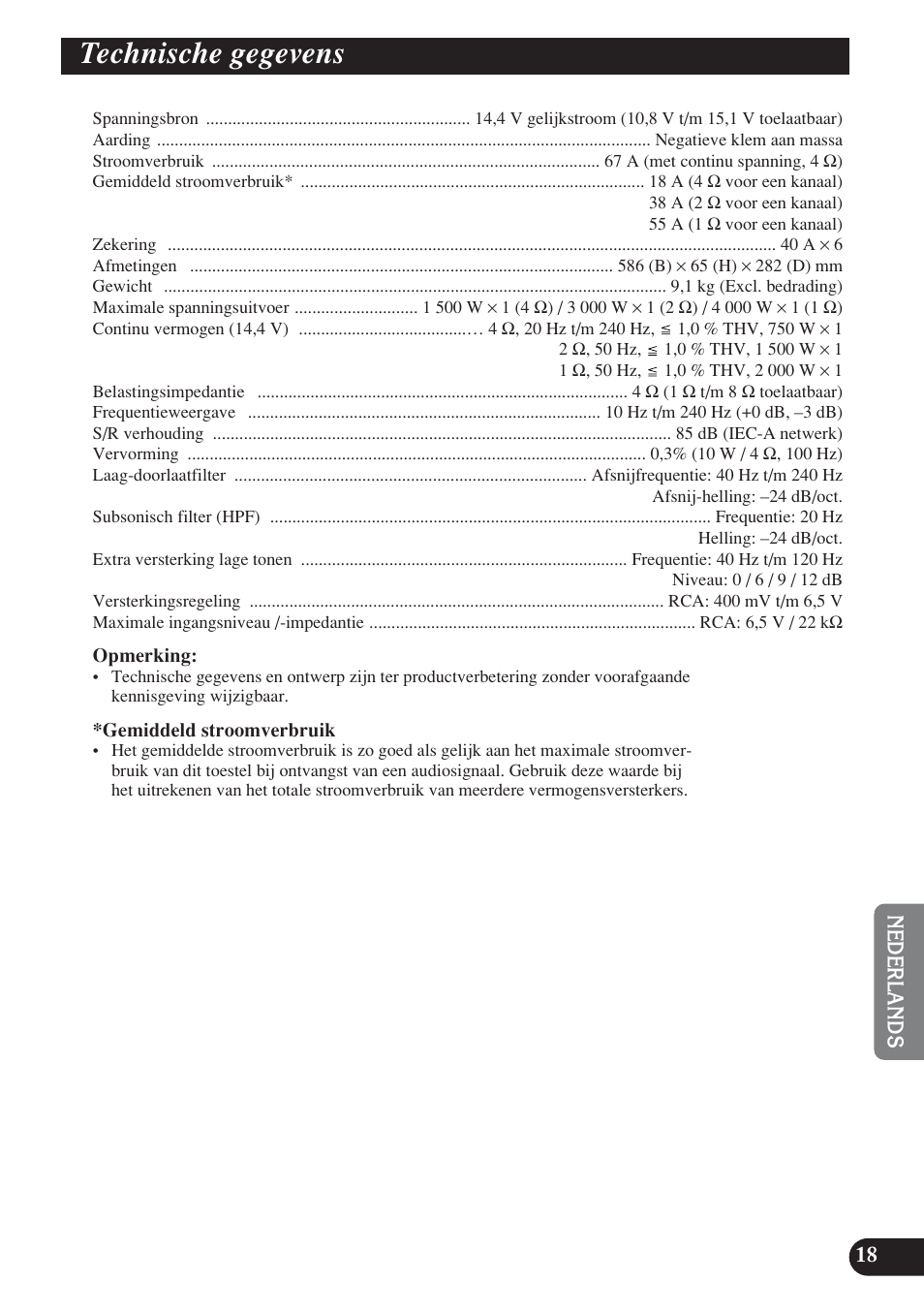 Technische gegevens | Pioneer D2000SPL User Manual | Page 109 / 128