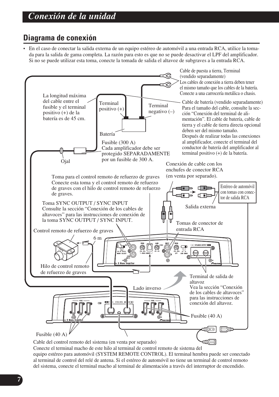 Diagrama de conexión, Conexión de la unidad | Pioneer D2000SPL User Manual | Page 26 / 128