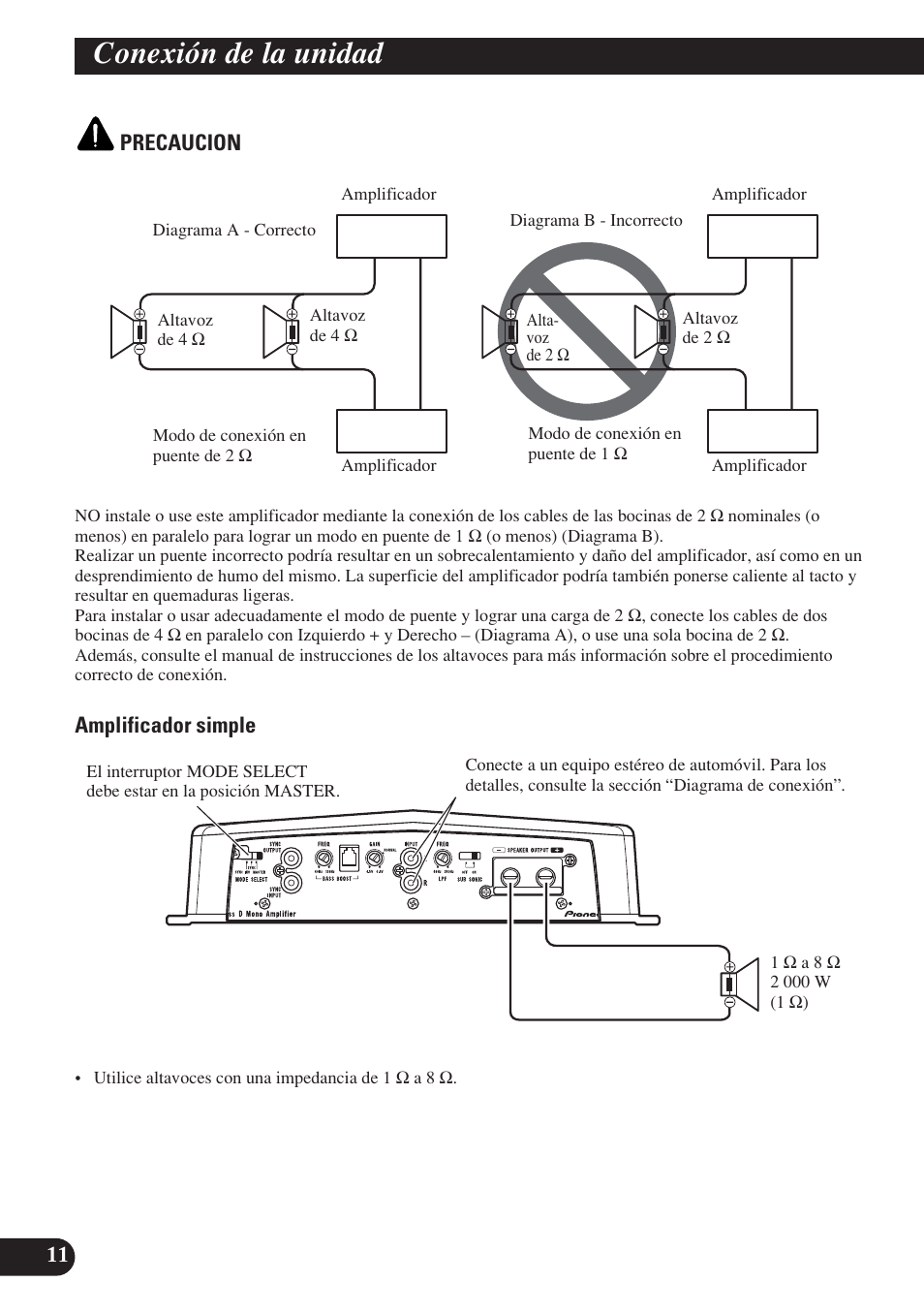 Conexión de la unidad | Pioneer D2000SPL User Manual | Page 30 / 128