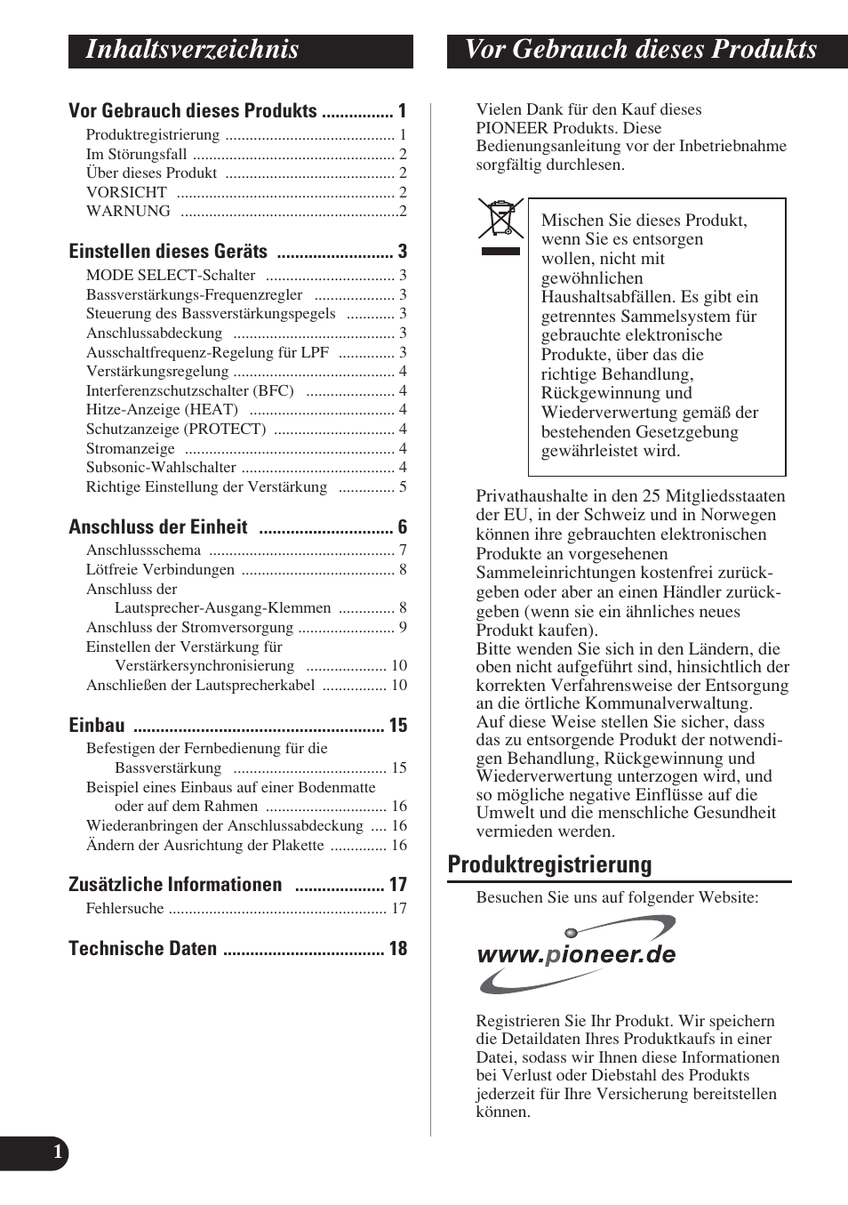 Deutsch, Inhaltsverzeichnis vor gebrauch dieses produkts, Produktregistrierung | Pioneer D2000SPL User Manual | Page 38 / 128