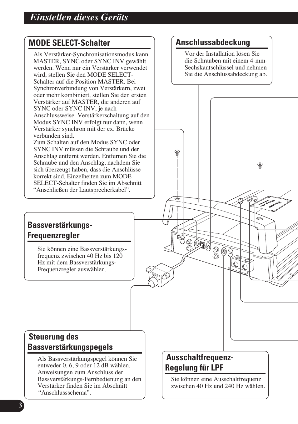 Einstellen dieses geräts | Pioneer D2000SPL User Manual | Page 40 / 128