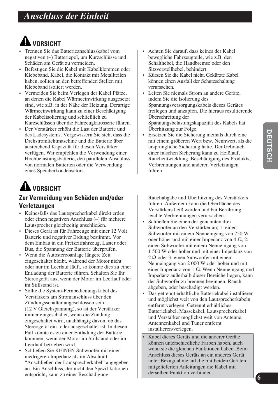 Anschluss der einheit | Pioneer D2000SPL User Manual | Page 43 / 128