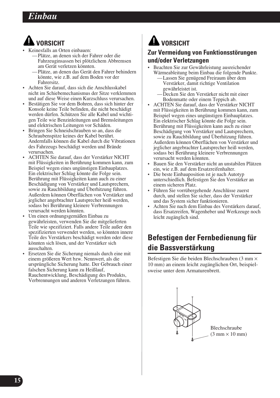 Einbau, Befestigen der fernbedienung für die, Bassverstärkung | Pioneer D2000SPL User Manual | Page 52 / 128