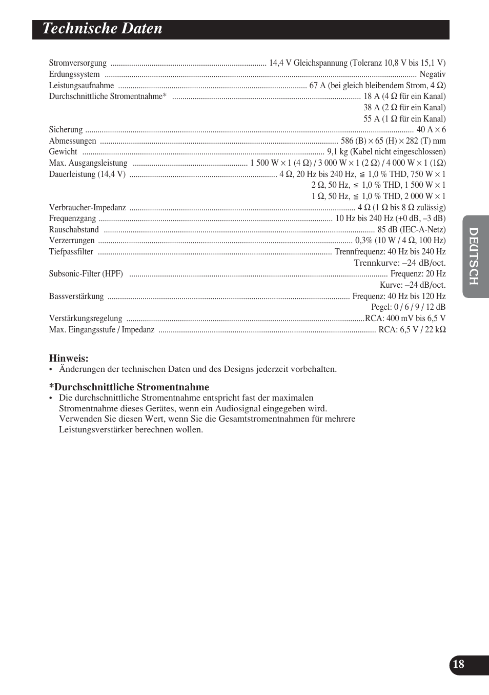 Technische daten | Pioneer D2000SPL User Manual | Page 55 / 128