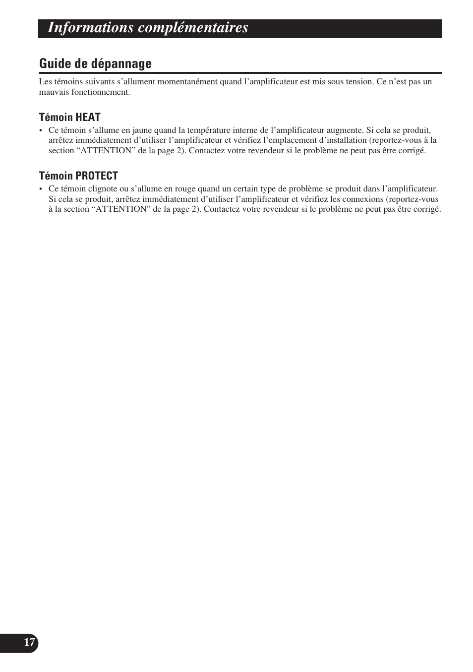 Informations complémentaires, Guide de dépannage | Pioneer D2000SPL User Manual | Page 72 / 128