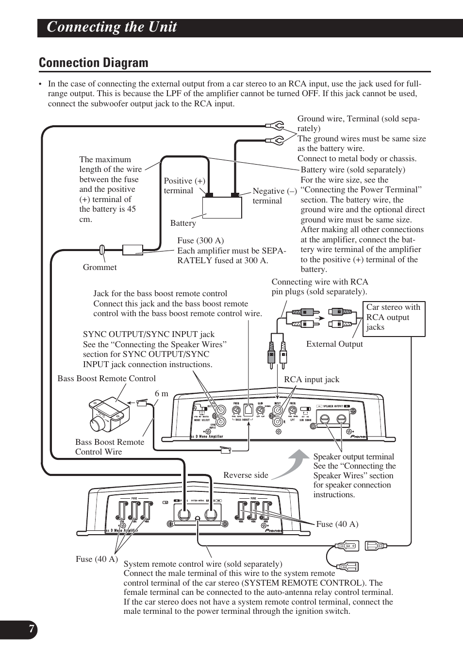 Connection diagram, Connecting the unit | Pioneer D2000SPL User Manual | Page 8 / 128