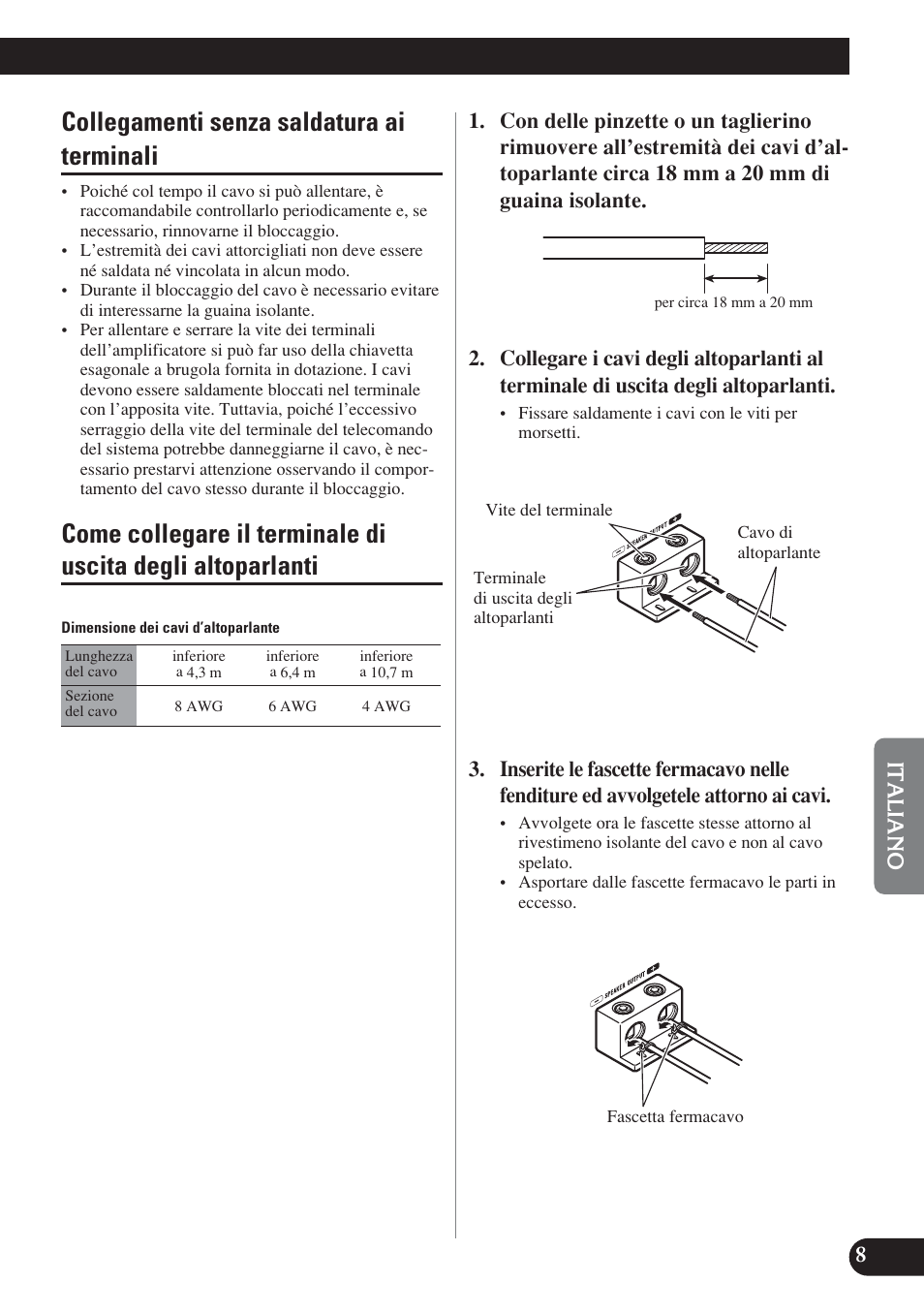 Altoparlanti, Collegamenti senza saldatura ai terminali | Pioneer D2000SPL User Manual | Page 81 / 128