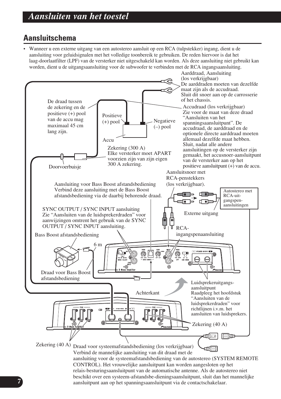 Aansluitschema, Aansluiten van het toestel | Pioneer D2000SPL User Manual | Page 98 / 128